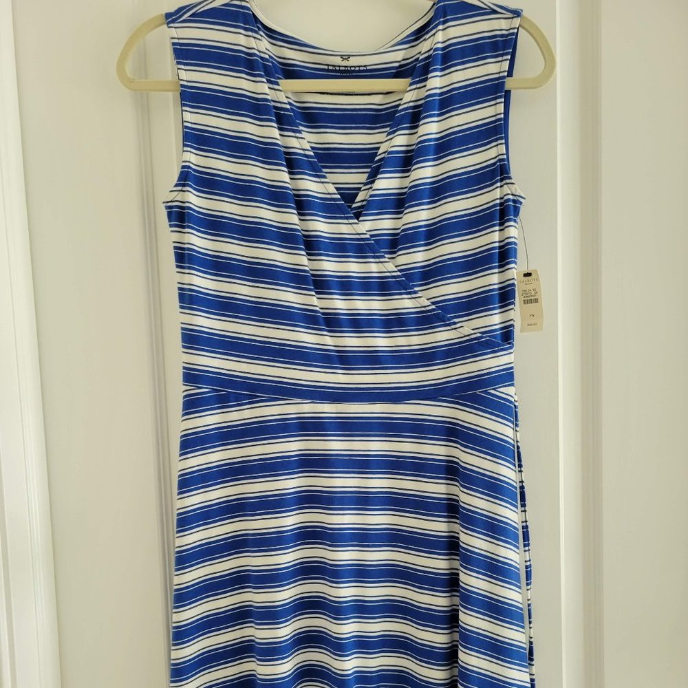 NWT Talbots Blue and White Striped Sleeveless Wrap Dress